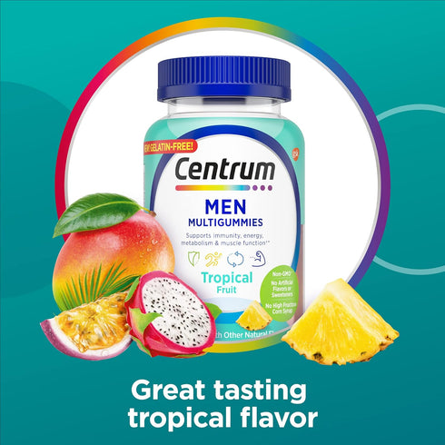 Centrum Men's Multivitamin Gummies, 100 Count, Tropical Fruit Flavors from Natural Sources, 50 Day Supply