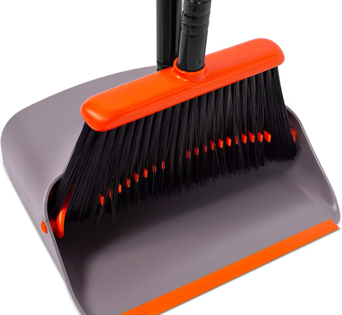 Set Set BirdRock Home Broom and Dustpan - Lobby Dust Pan - Orange and Grey Durable - Indoor or Outdoor - Sweep Combo