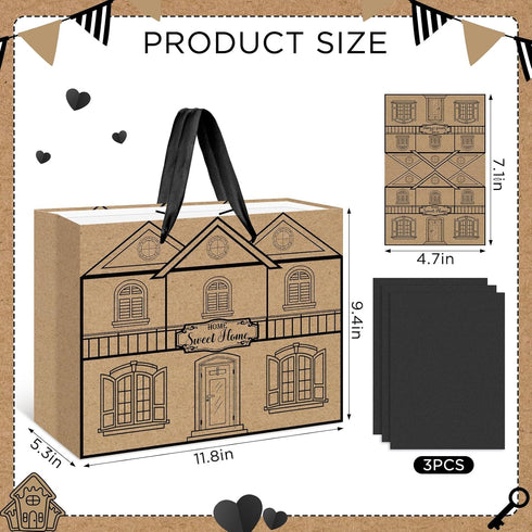 Set Housewarming Gift Bag House Shaped Home Sweet Home Gift Wrap Bag with Tissue Paper Greeting Card Decorations