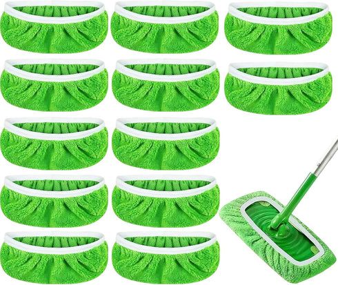 Tihzheoy 12-Pack Reusable Coral Fleece Mop Pads Washable Wet Mopping Cloths and Dry