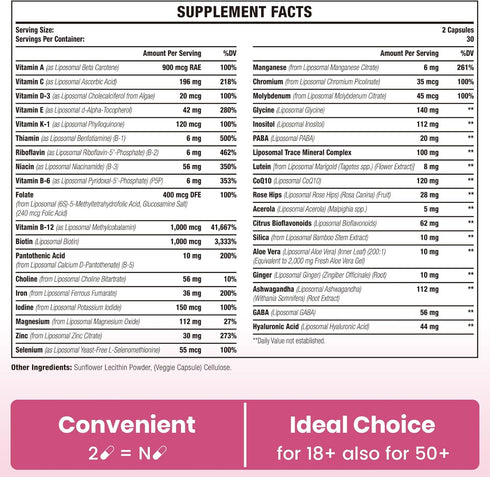 Liposomal Multivitamin for Women - 1400MG Daily Multi Vitamins with Iron, 120 Vegan Capsules