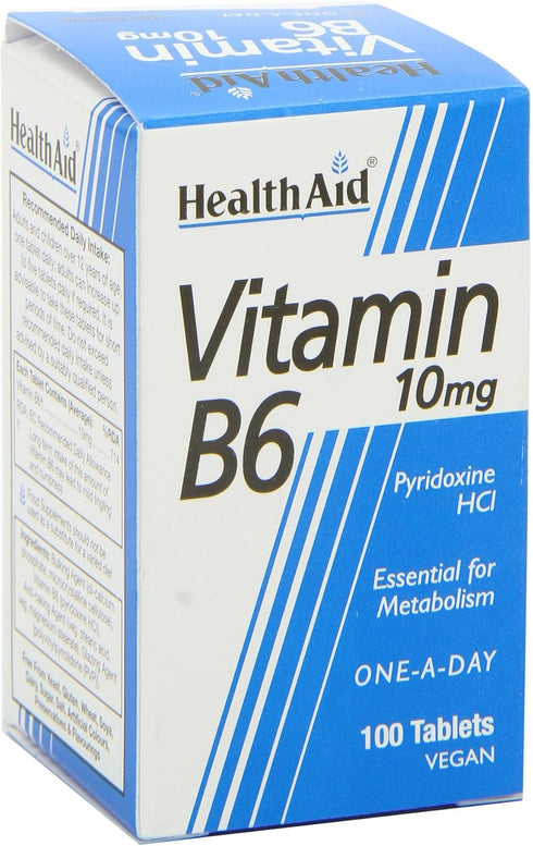 Health Aid Vitamin B6 (Pyridoxine HCl) 10mg, 100 Tablets