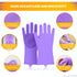 Silicone Dishwashing Gloves, Reusable Rubber Gloves for Cleaning, Kitchen Scrubber, 1 Pair, Purple
