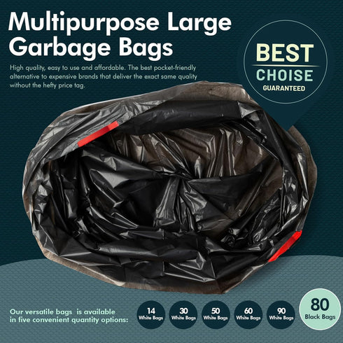PAMI 13-Gallon Tall Kitchen Drawstring Trash Bags, 80-Pack, Black, Extra-Strong Plastic Liners for Kitchen & Outdoor