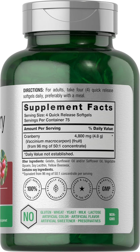Horbaeach Cranberry Pills 4800mg | 300 Softgels | Non-GMO, Gluten Free Supplement | from Concentrate Extract