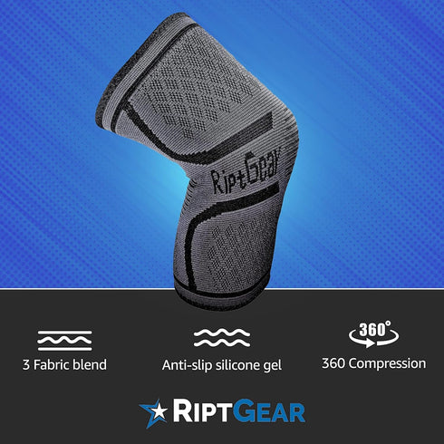 RiptGear Knee Compression Sleeve - Support for Knee Pain, Arthritis, Meniscus Tear, Weightlifting (XX-Large, Gray)