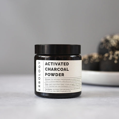 Erbology Activated Charcoal Powder 1.8 oz for Teeth Whitening, Natural Digestive Aid, Vegan, Recyclable Glass Jar