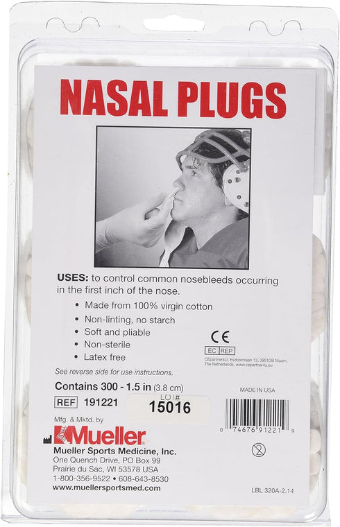 MUELLER Sports Medicine Nasal Plugs, 300 Pieces, Nose Bleed Stopper for First Aid Kit