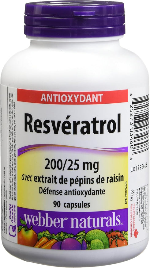 Webber Naturals Resveratrol with Grape Seed Extract, 200mg/25mg, 90 capsules