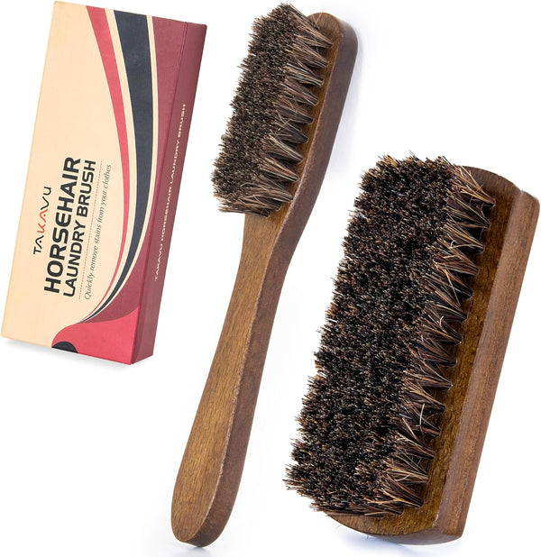 TAKAVU Horsehair Laundry Stain Brushes Set, Natural Soft Bristle for Scrubbing Tough Stains on Delicate Fabrics