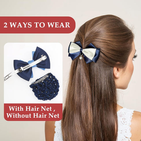 kilofly 4pc Women's Two-Way Snood Net Bow Barrette Hair Clip Bun Cover Set