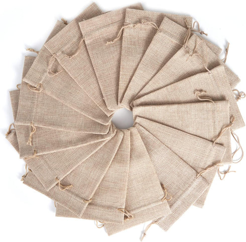 Tendwarm 20 Pcs Mini Size Burlap Gift Bags, 3x4 Inch Drawstring Linen Jewelry Bags for Wedding Party Favors