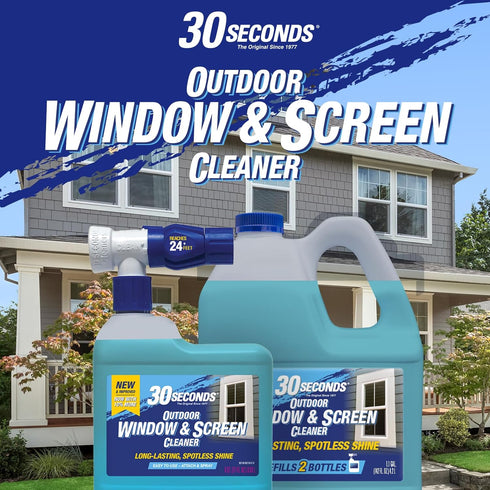 30 SECONDS Concentrated Outdoor Window & Screen Cleaner for Glass, Patio Doors, Furniture - No Screen Removal, Spray &