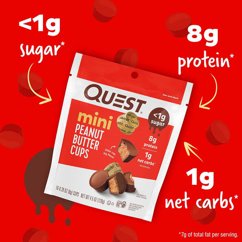 Quest Nutrition Mini Peanut Butter Cups, High Protein, Low Carb, Gluten Free, 16 Count (Pack of 3)