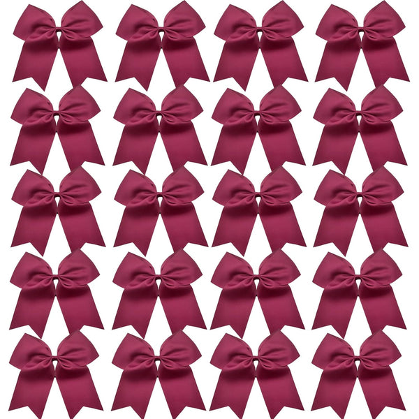 Hipcheer 20pcs Large Maroon Cheer Bows for Girls, Hand-made Grosgrain Ribbon Hair Accessories for Teen Sports