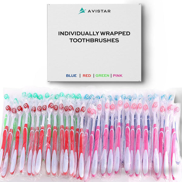 48 Individually Packaged Large Head Medium Bristle Disposable Toothbrushes, Multi Color Pack for Travel, Hotels,