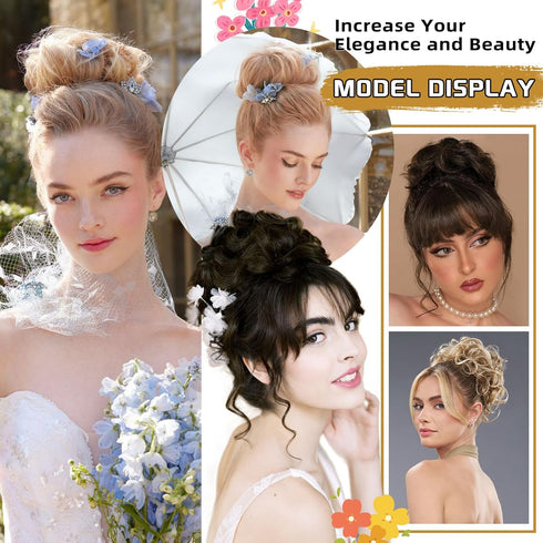 MORICA Messy Hair Bun Scrunchies Extension, Curly Wavy Synthetic Chignon Hairpieces for Women (4# Darkest Brown)