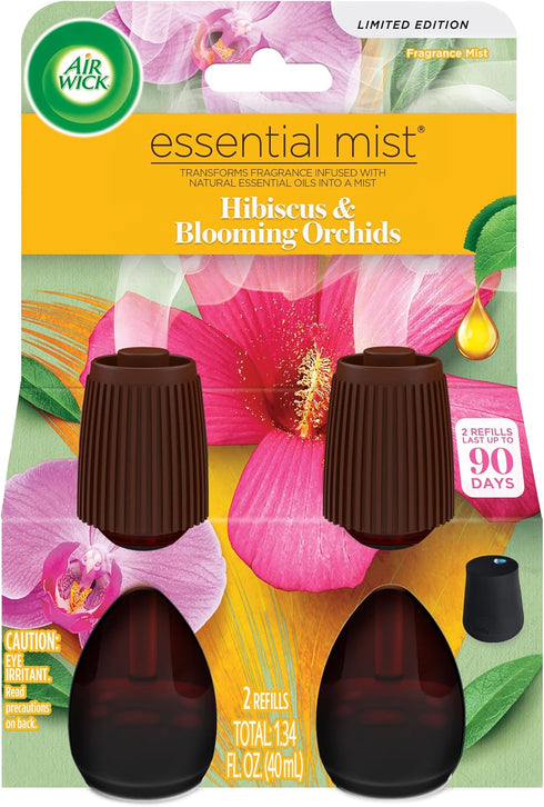 Air Wick Essential Mist Refill, 2 ct, Hibiscus & Blooming Orchids - Essential Oils Diffuser