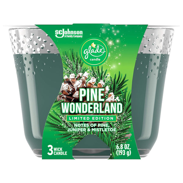 Glade Candle Jar, Air Freshener, 3-Wick, Pine Wonderland, 6.8 Ounce.