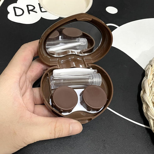2 Pack Cute Heart Contact Lens Case, Travel Box with Mirror Tweezers Remover Tool Solution Bottle for Daily Use
