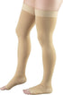 Truform Compression Stockings for Men and Women, 30-40 mmHg, Thigh High, Dot-Top, Open Toe, Beige, Medium