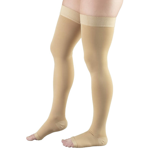Truform Compression Stockings - 20-30 mmHg Thigh High Length, Dot-Top, Open Toe, Beige, 2X-Large