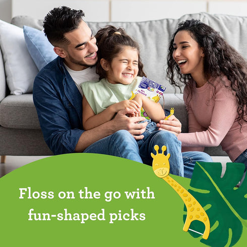 GuruNanda Dental Floss Picks for Kids - Extra-Long Giraffe-Shaped Picks, Fluoride-Free, Eco-Friendly Handle, 90 Count