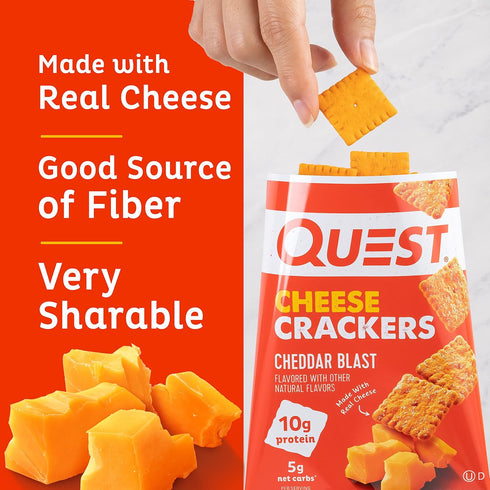 Quest Nutrition Cheese Crackers, Cheddar Blast, 10g Protein, 12 Packs (1.06 oz bags)