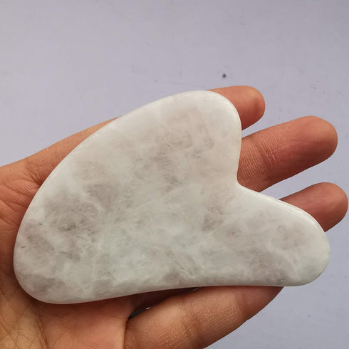 Gua Sha Crystal Jade Stone Board for Skincare, Scraping Face Back Massage Relax Therapy Treatment (White Jade)