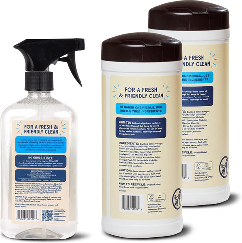 Pack 3 Aunt Fannie's Glass & Window Cleaning Bundle, Vinegar Spray and Wipes, Natural Streak-Free Spray