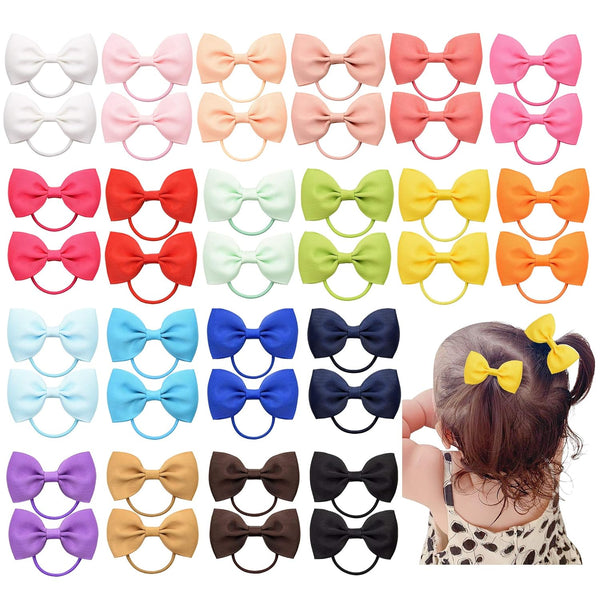 inSowni 40 Pack Grosgrain Ribbon Bow Elastics Hair Ties, Scrunchies for Baby Girls, Toddlers, and Kids