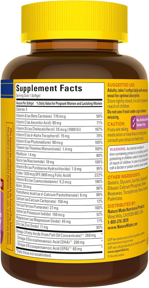 Nature Made Prenatal with Folic Acid + DHA, 90 Softgels, Prenatal Vitamin and Mineral Supplement for Daily Nutritional