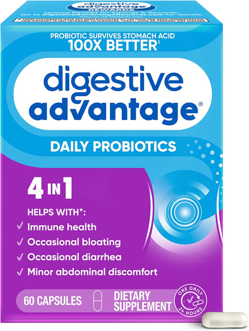 Digestive Advantage Probiotics for Digestive Health, Daily Probiotics for Women & Men, 60ct Capsules