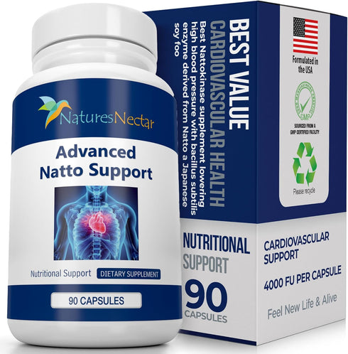 Nature's Nectar Organic Nattokinase 200mg – Double Strength 4000 fu Natural Blood Thinner, 90 Capsules