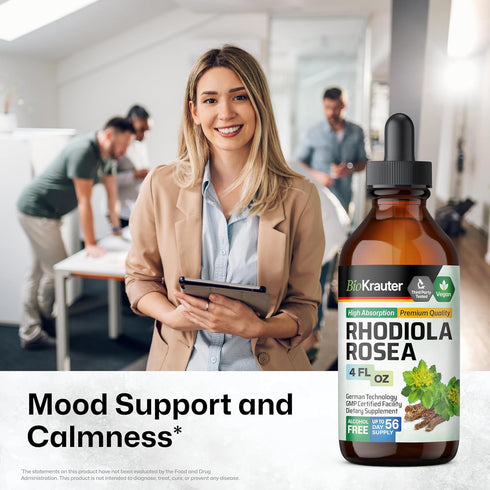 Rhodiola Rosea Supplement Liquid - Organic Rhodiola Rosea Extract - Vegan Adaptogenic Drops for Mood & Brain Support - Alcohol & Sugar Free Rhodiola Tincture 4 Fl.Oz.