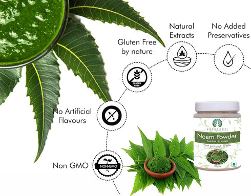 Neem Leaf Powder 100 Gm - Azadirachta Indica, Wild Crafted Neem Leaf Powder, Very Bitter Supplement for Skin Hair and