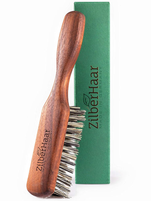 ZilberHaar Vegan Beard Brush - Stiff Bristles, Oiled Walnut and Mexican Tampico Bristles, Animal-Free Grooming Product