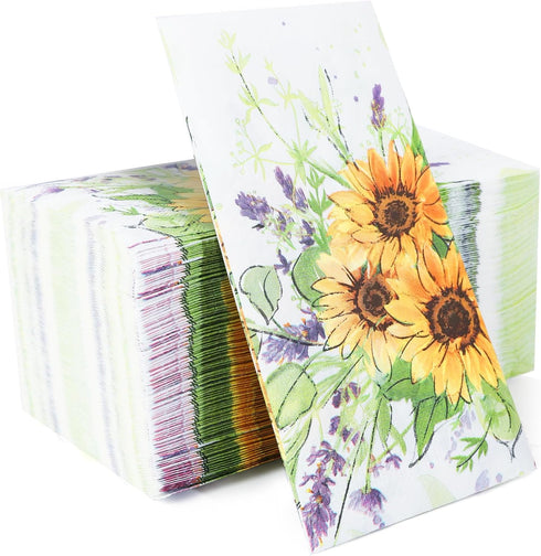 YOCHANDA 100 Pack Spring Sunflower Floral Guest Hand Towels Disposable for Bathroom, Sunflower