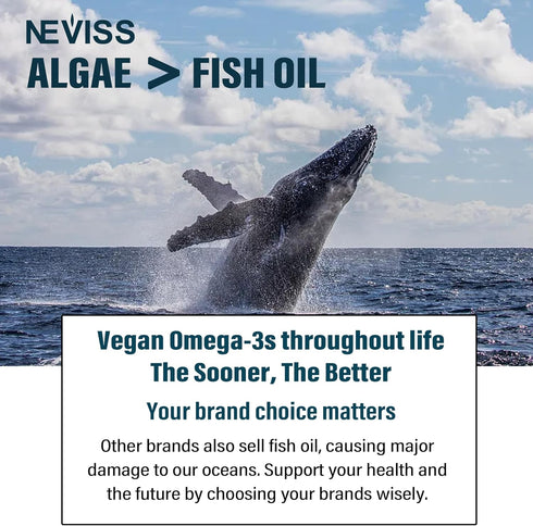 Vegan Omega 3 Gummies, 1000mg Fish Oil Alternative with DHA 460mg & EPA 230mg, 60 Count for Brain & Joint Health