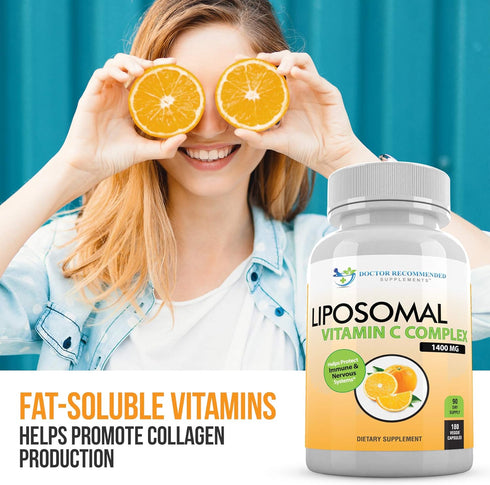 Liposomal Vitamin C 1400mg - 180 Veggie Capsules, High Absorption Immune Support Supplement with Antioxidants