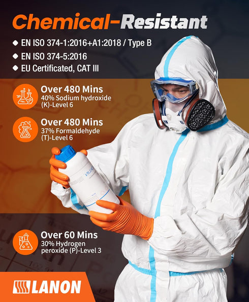 LANON 8mil Orange Disposable Nitrile Gloves, Mechanic, Heavy Duty, Food Safe, Latex Free, XL