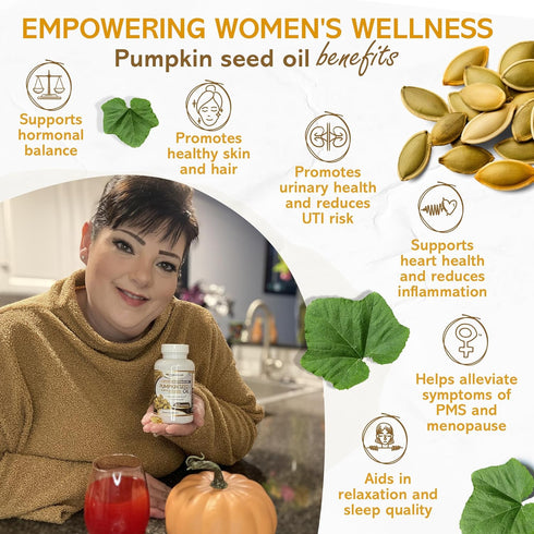 Pumpkin Seed Oil - 100% Cold Pressed Pure 1000mg Extraction for Hair Growth and Skin Health