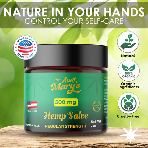AUNT MARY'S Hemp 500 Mg Regular Strength Soothe Discomfort in Joints, Elbows, Back, Neck, Hands, and Knees - 2 Fl Oz- Made in USA
