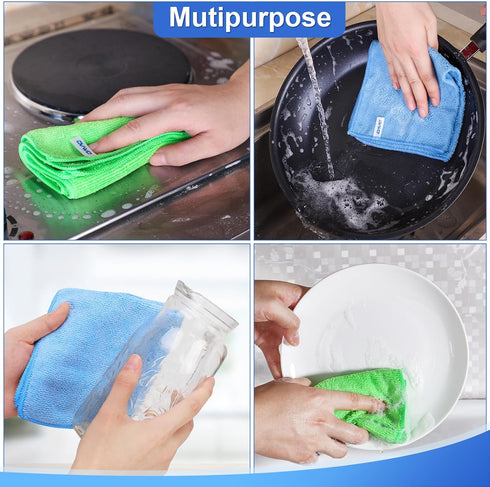ovwo 12Pcs Premium Microfiber Cleaning Cloth, Highly Absorbent Household Cleaning Supplies - for Kitchen Towels, Dish