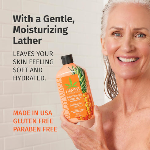 Hempz Body Wash, Sweet Pineapple & Honey Melon, 17 fl oz - Hydrating for Sensitive Skin