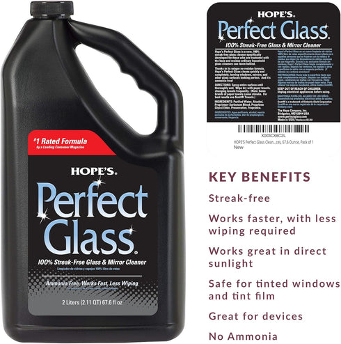 HOPE'S Perfect Glass Cleaner Spray Refill, Streak-Free, Ammonia-Free, 67.6 Ounce, Indoor & Outdoor Glass Surfaces, Pack