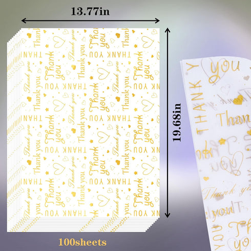 100 Sheets Thank You Tissue Paper Bulk, 14 x 20 Inch for Small Business Packaging and Gift Bags