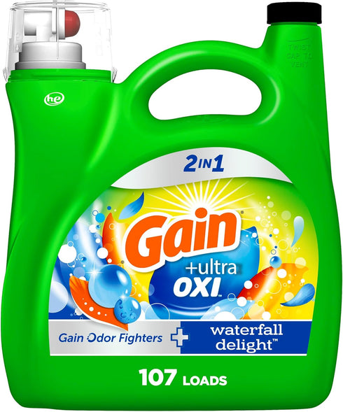 Gain Ultra Oxi Liquid Laundry Detergent, 107 Loads, 154 Fl Oz, Waterfall Delight Scent, HE Compatible