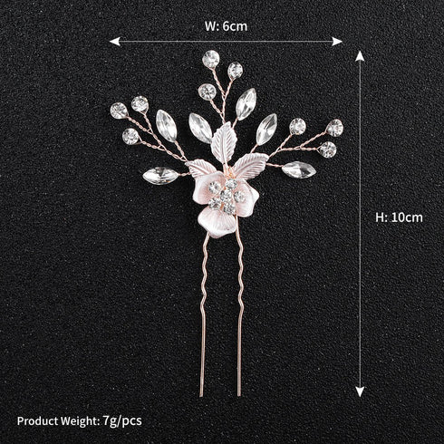 Sliver Flower Hair Comb with 2 Clear Crystal Hair Pins and Sticks, Wedding & Bridal Hair Accessories for Bridesmaids.