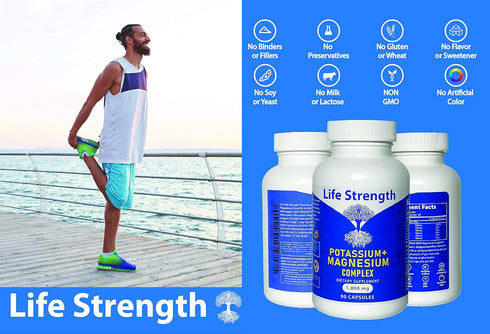 Life Strength Potassium & Magnesium Complex, 1000mg with Aspartate, Oxide, Glycinate, 90 Capsules